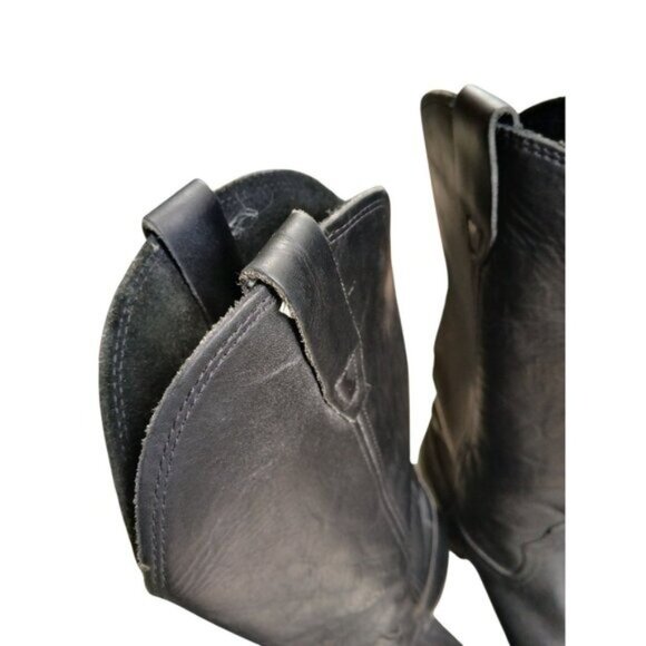 Vulcan Mens 9B Black Leather Cowboy Western Silver Toe Cap Boots Oil Resistant - Picture 9 of 9